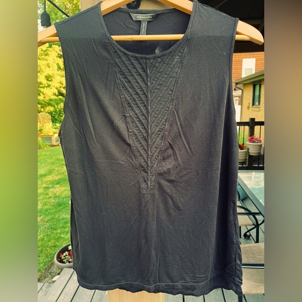 BCBGMaxazria Women's Black Drapery Tank Top Sheer Size M